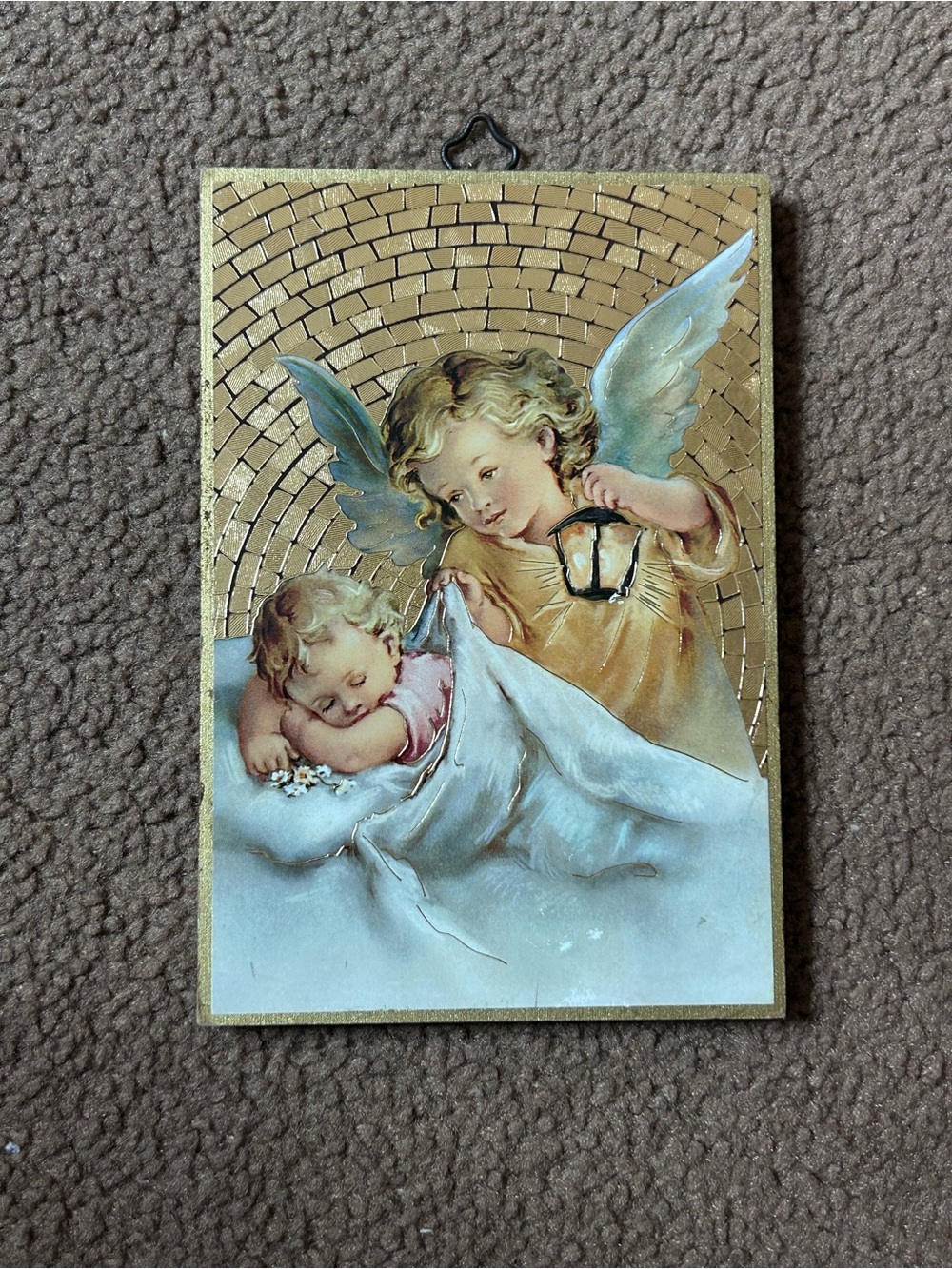 Vintage Angel Prayer Plaque Hanging Gold